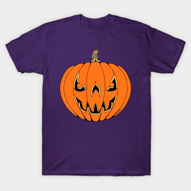 Scary Jack-o'-Lantern Halloween Design T-Shirt by AzureLionProductions